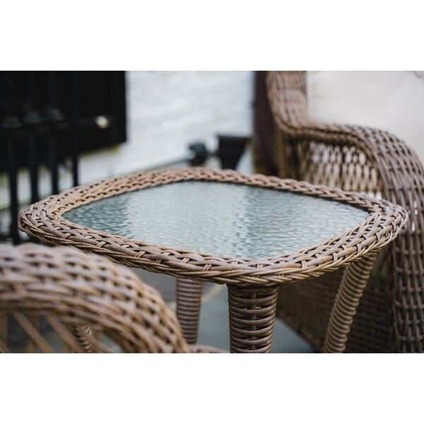 Rio Vista Outdoor Wicker Side Table with Tempered Glass Top