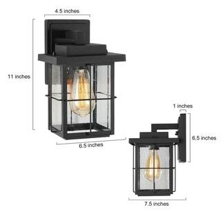 LNC Modern Rustic Square Black Outdoor Sconce with Seeded Glass Shade 1-Light Wall Lantern For Deck Patio Porch (2-Pack) 6VZRFIHD1254D37