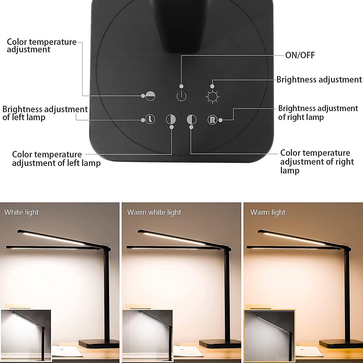 Laopao Led Double Head Desk Lamp Double Swing-arm Desk Lamps Adjustable Brightness Color Temperature For Reading/offices/bedroom