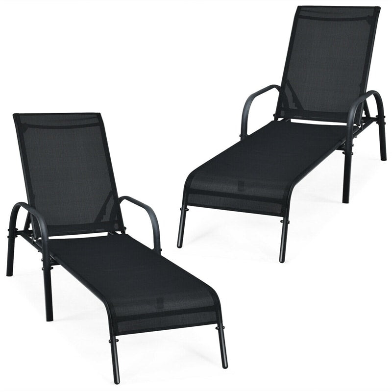 2 Pcs 5-Position Fabric Folding Outdoor Chaise Lounge Chairs, Lightweight Pool Chairs Patio Lawn Recliner Sun Lounger