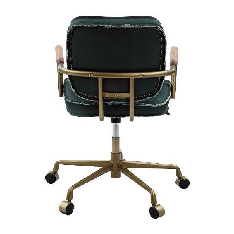 Office Chair with Leather Seat and Button Tufted Back， Green