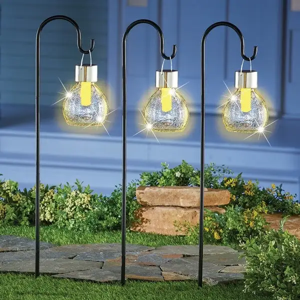 Solar Powered Flickering Fake Flame Pathway Lights - Set of 3 - 12.000 x 9.250 x 6.750