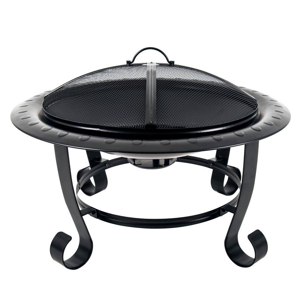 Pleasant Hearth Providence 30 in. x 20 in. Round Steel Wood Burning Fire Pit in Black with Poker OFW760R