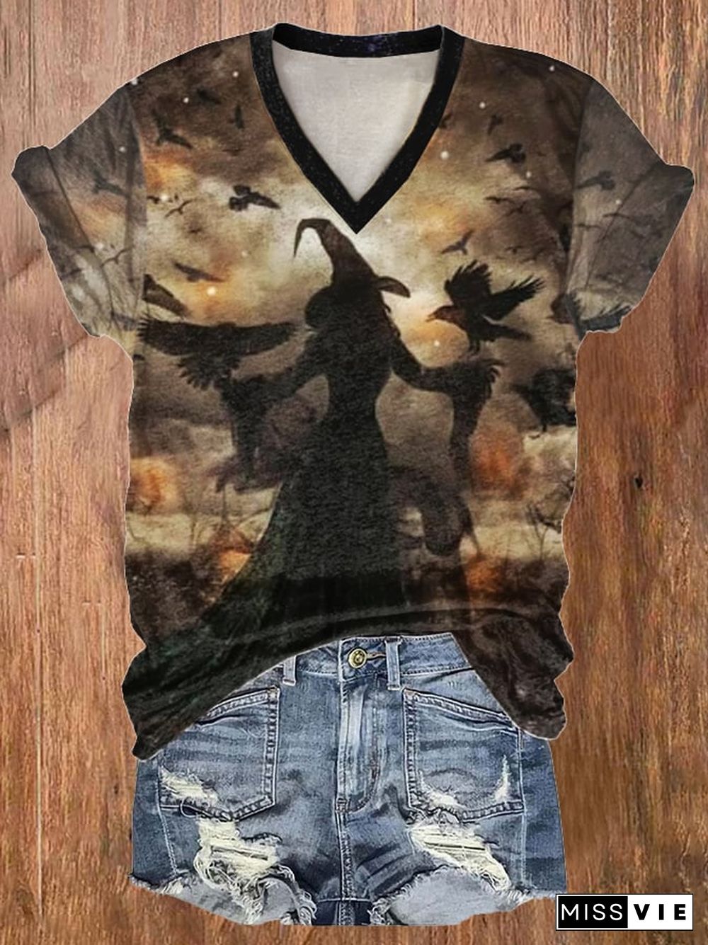 Women's Witch Print Short Sleeve T-Shirt