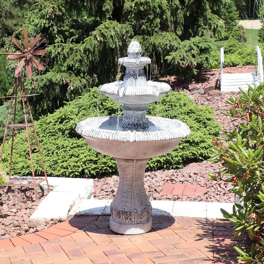 Sunnydaze Mediterranean Inspired 3 Tier Outdoor Water Fountain   Gray   45\