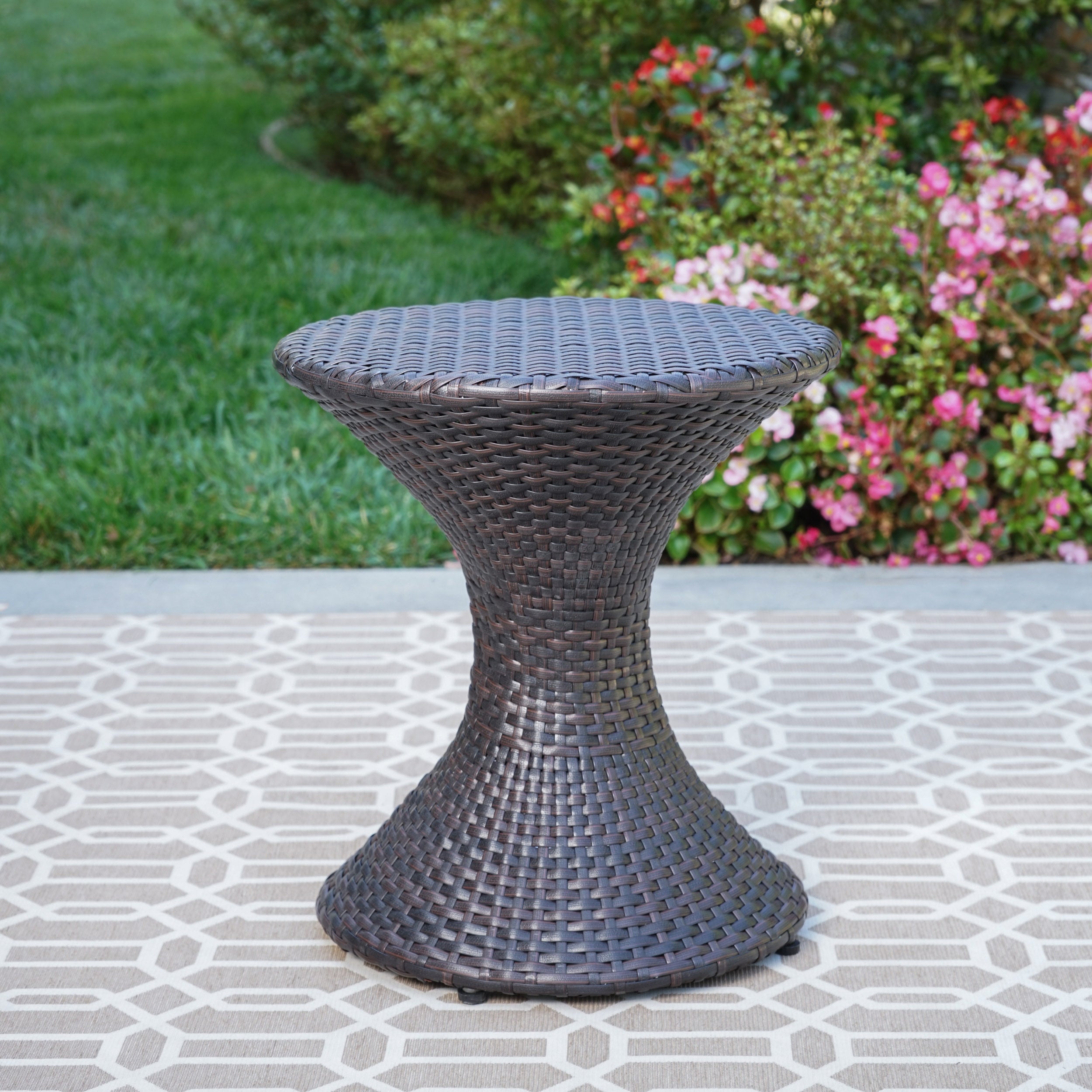 Frances Outdoor 16-inch Multi-brown Wicker Hourglass Side Table