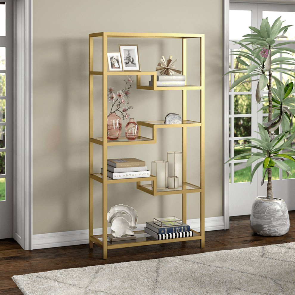68 quotGold Metal And Glass Seven Tier Etagere Bookcase   Bookcases   by HomeRoots  Houzz