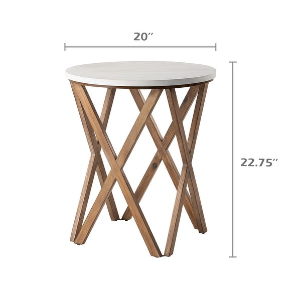 COZAYH Pedestal Farmhouse End Table， Distressed White Top with Base for Modern Farmhouse， Boho Decor， Round