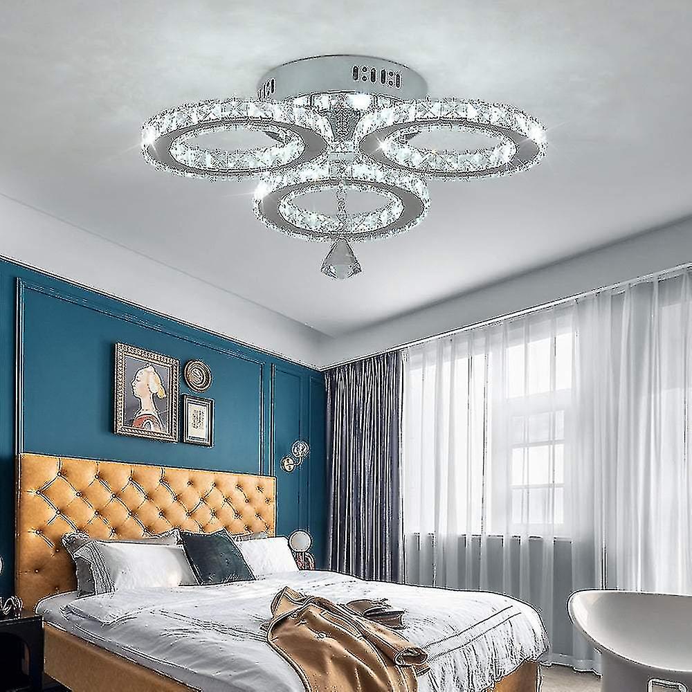 Born Pretty Modern Crystal Led Ceiling Light， Design Ceiling Light With 3 Crystal Rings， For Living Room Bedroom Dining Room Hallway