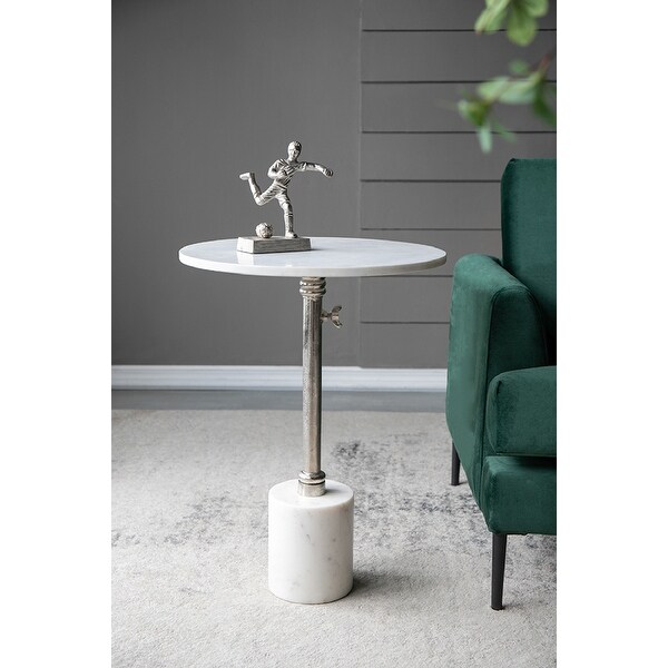 AandB Home Marble-Top Round Side Table - White/Silver