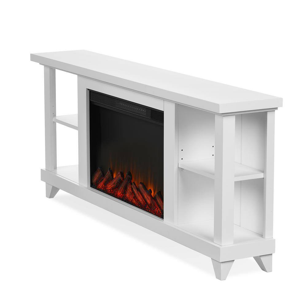 Real Flame Penrose Slim 58 in. Freestanding Wooden Electric Fireplace in White 7770E-W