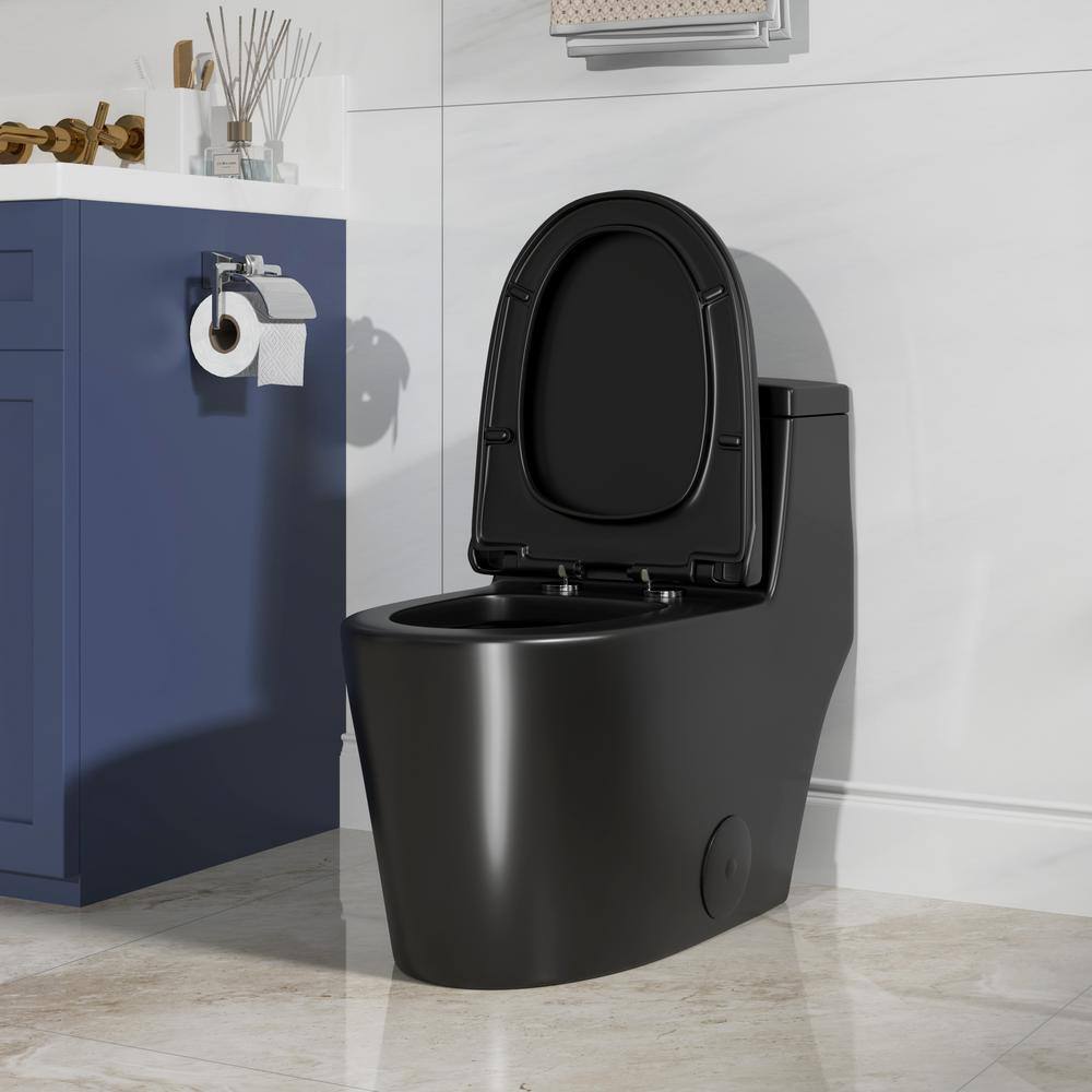 Hanikes One-Piece Toilet 1.11.6 GPF Dual Flush Elongated Toilet in Black Seat Included WaterSense Toilet AR80B