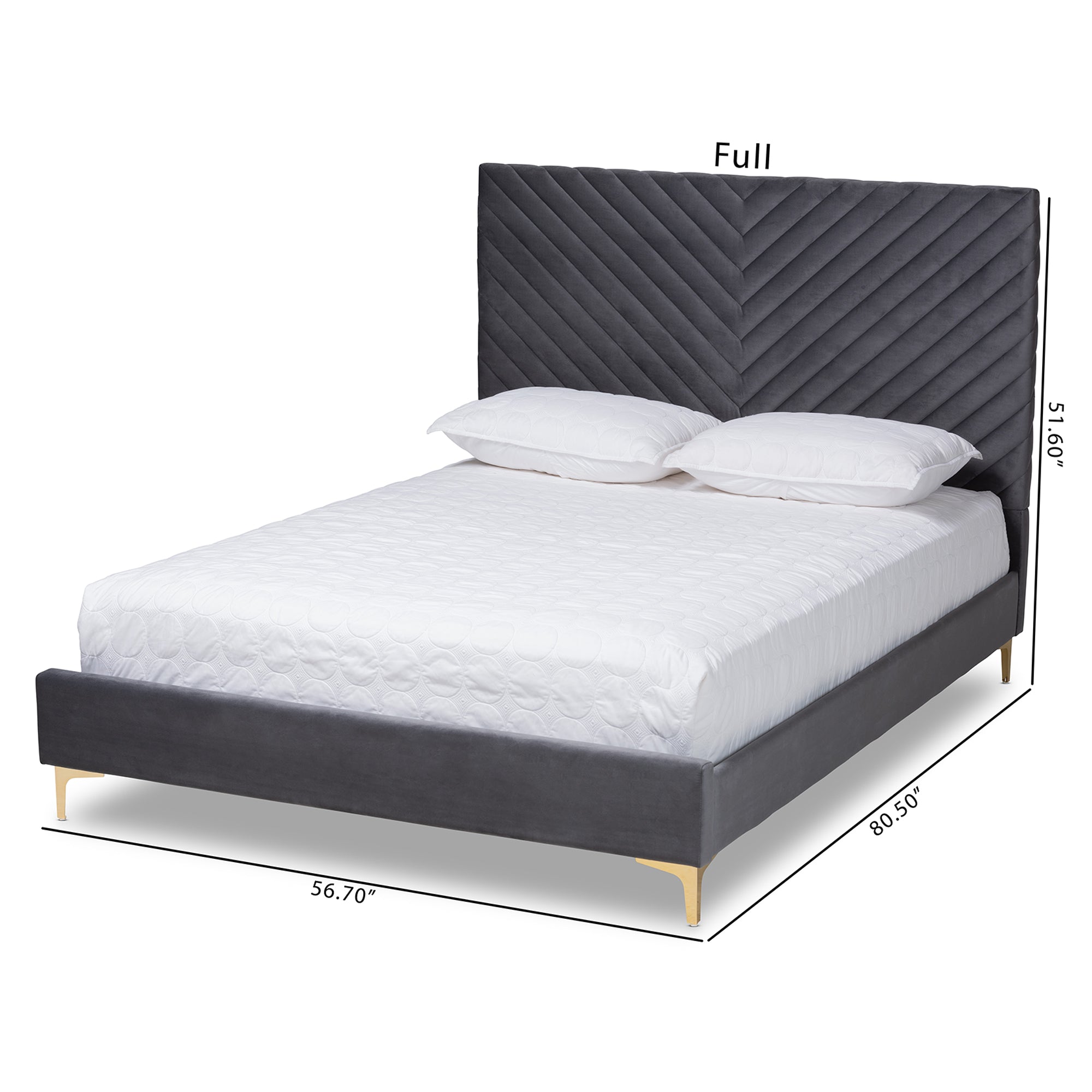 Baxton Studio Fabrico Contemporary Glam and Luxe Grey Velvet Fabric Upholstered and Gold Metal Full Size Platform Bed