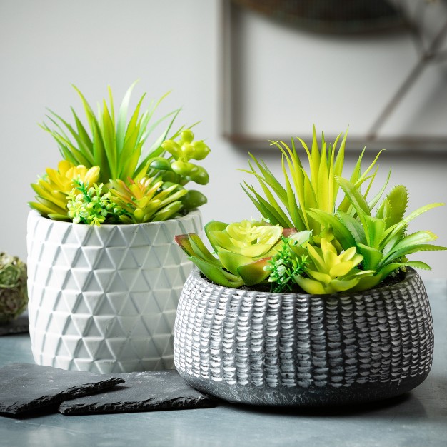 Sullivans Artificial Succulent In Cement Planter 6 quot h Green