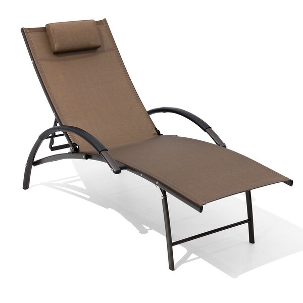 Crestlive Outdoor Adjustable Reclining Chaise Lounge Chair with Arms and Headrest，Aluminum or Steel Frame Options