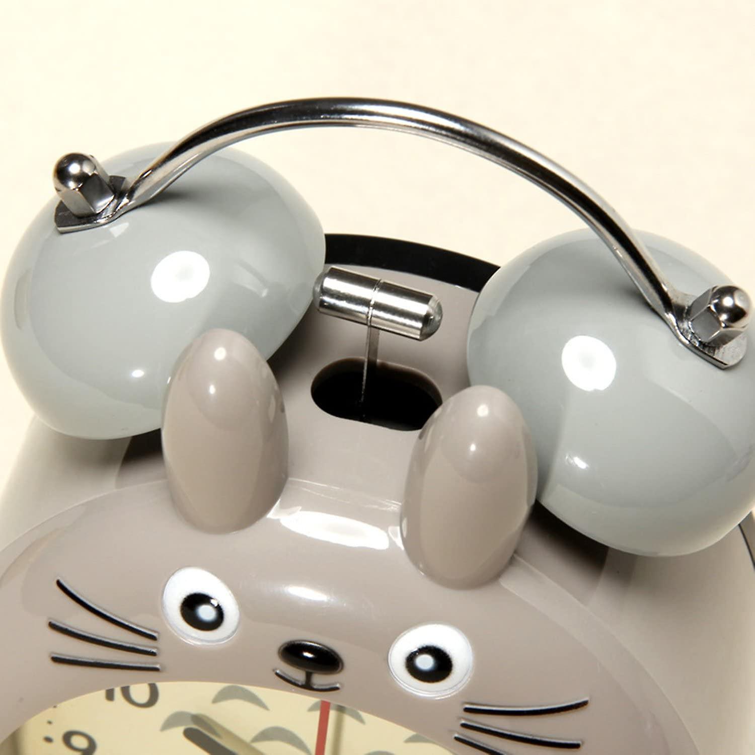 Lemonkid Cartoon Totoro Non-ticking Twin?bell Analog?alarm Clock?boys Girls Bedside Table?with Backlight Gray