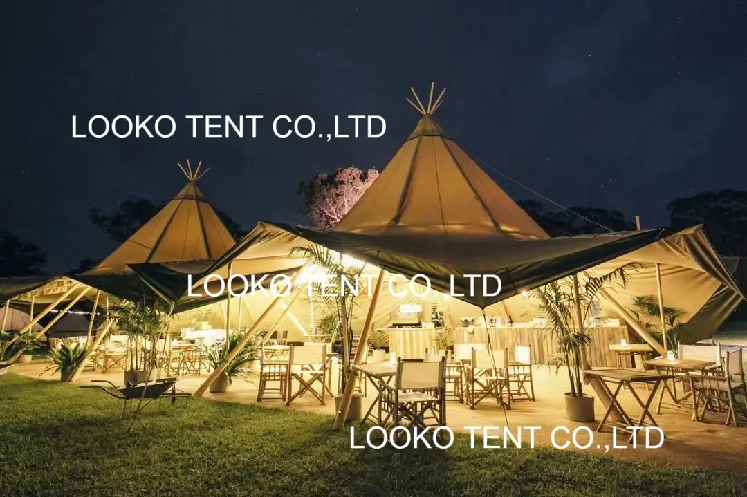 Customized Pyramid Family Portable Outdoor Glamping Tipi Tent  Waterproof Indian Camping Party Tent