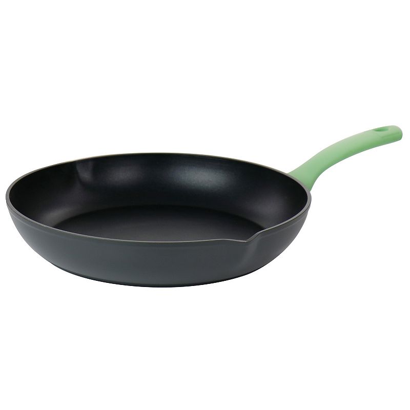 Oster Cocina Rigby 12 Inch Aluminum Nonstick Frying Pan in Green with Pouring Spouts