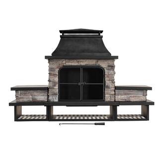 Sunjoy Maryland Bel Aire 48.03 in. Black Fireplace with Faux Stack Stone Finish 169490