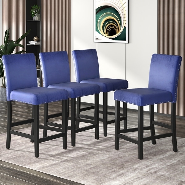 Counter Height Cushion Dining Chair W/ Velvet Cover Set of 4