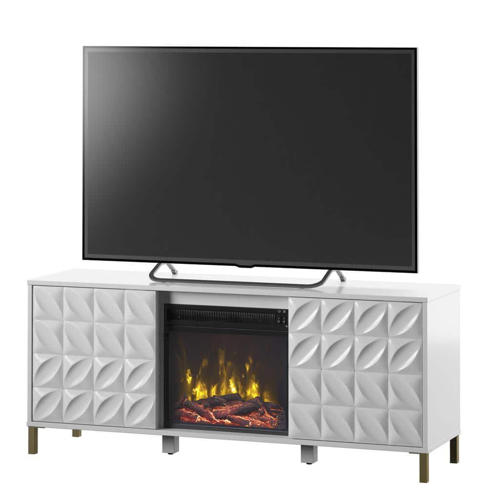 Twin Star Home 57 in Freestanding Wooden Electric Fireplace TV Stand in White