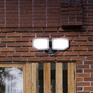 AWSENS 2-Light Black Outdoor Integrated LED Wall or Eave Mount Flood Light AW5062-BK