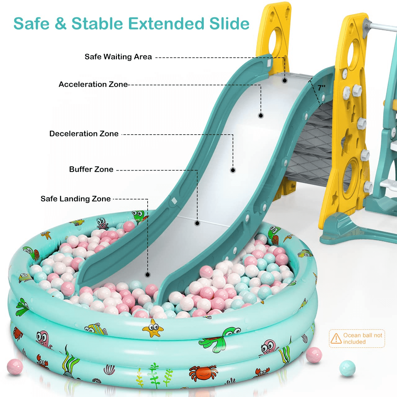 GIKPAL 6 in 1 Toddler Slide and Swing Set， Climber Slide Playset with Basketball Hoop Long Slide and Ball Pool for Kids Indoor Outdoor