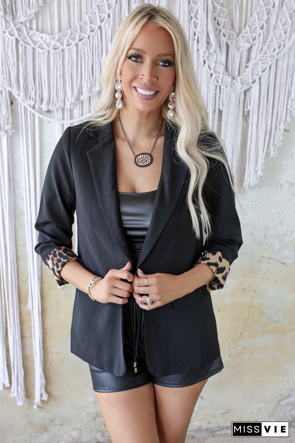 Black Leopard Lined Blazer