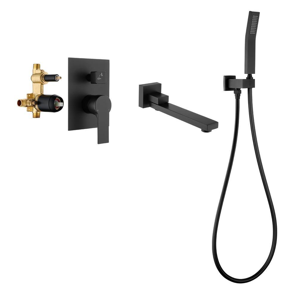 Aurora Decor Ami Single-Handle Wall Mount Roman Tub Faucet with 180 Swivel spout and Hand Shower Ceramic Disc in Matte Black SMDHD2A88030B