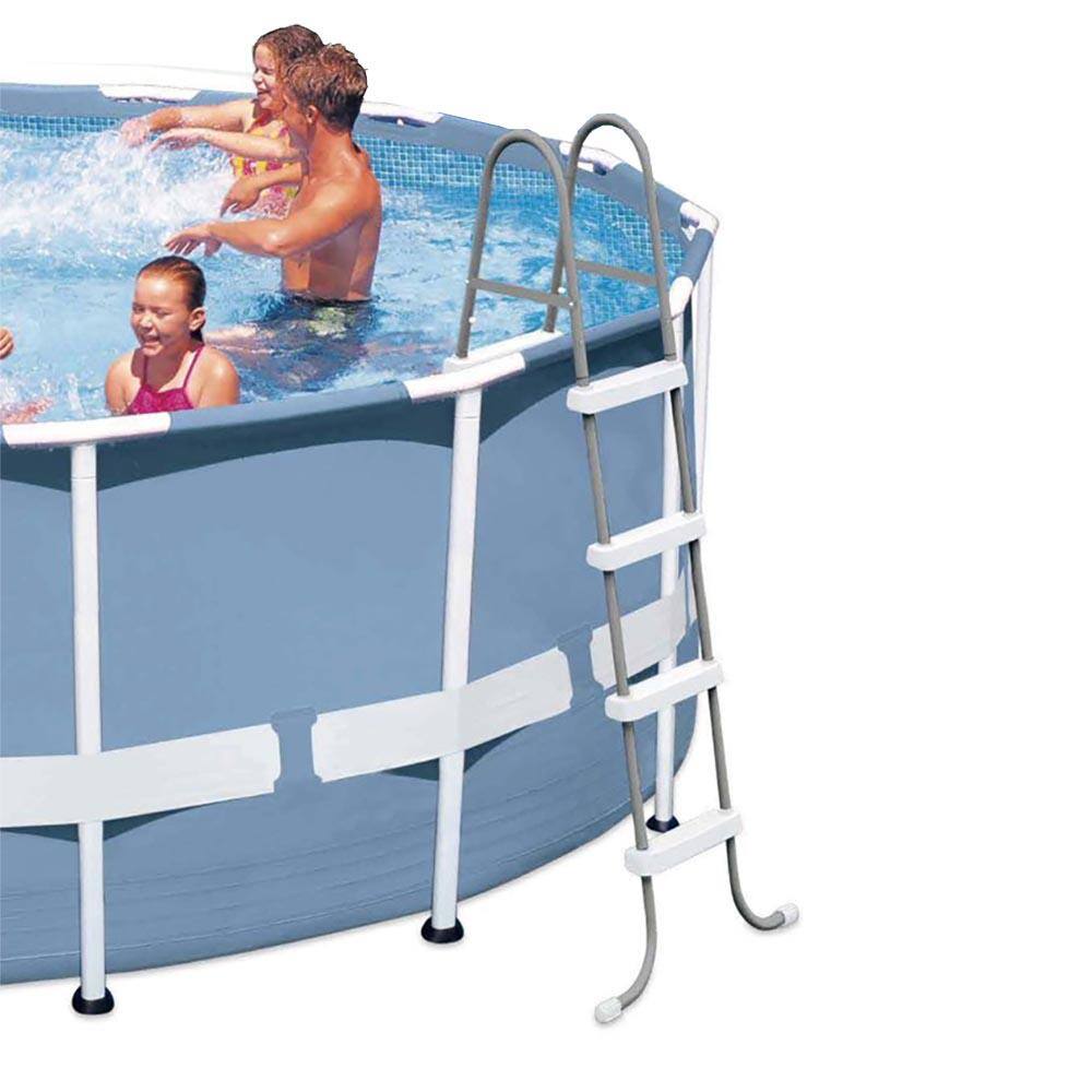 Intex 10 ft. x 30 in Round Metal Frame Above Ground Pool and Steel Frame Pool Ladder 28201EH + 28066E