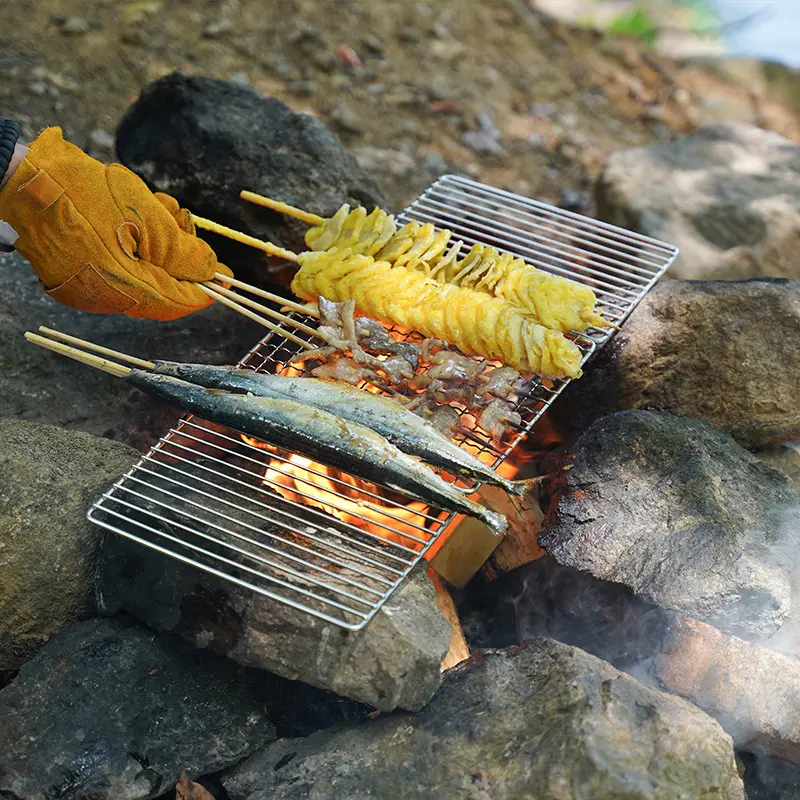 Stainless Steel Incinerator Grill BBQ Charcoal Stove Outdoor Picnic Portable Folding Stove Camping Equipment Kitchen Supplies