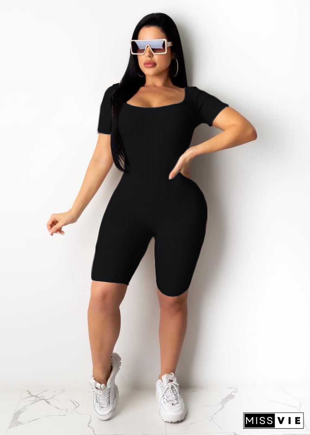 Sexy Backless Solid Color Short Sleeves Onesies Romper