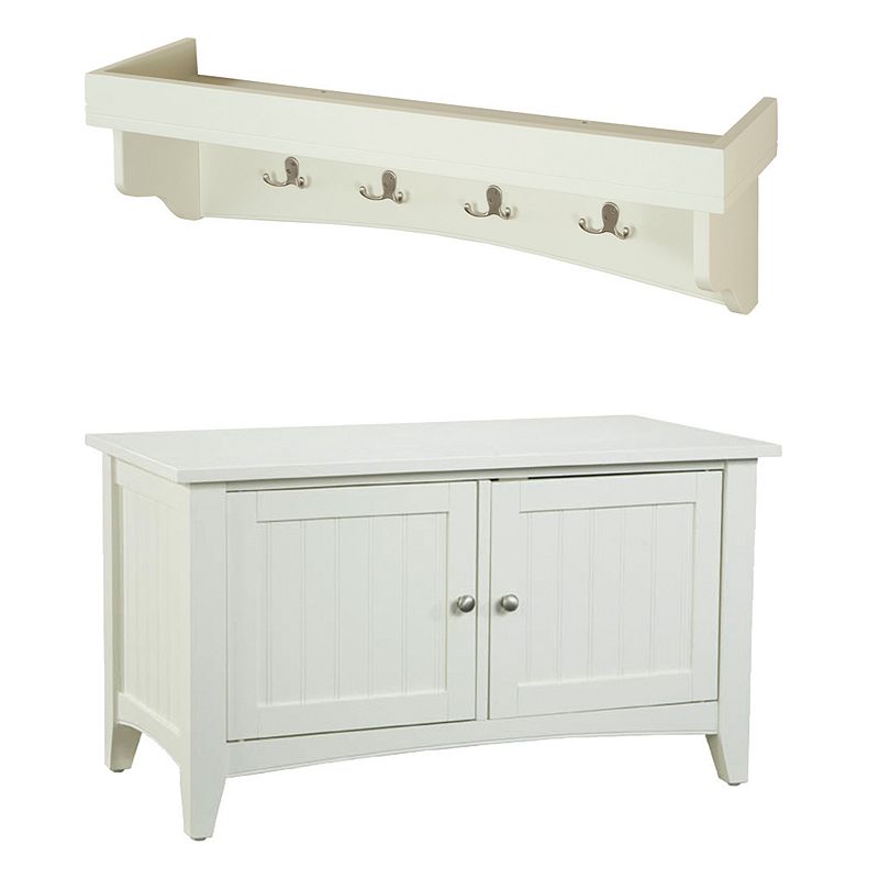 Alaterre Shaker Cottage Neutral Storage Bench and Shelf Coat Hook Set