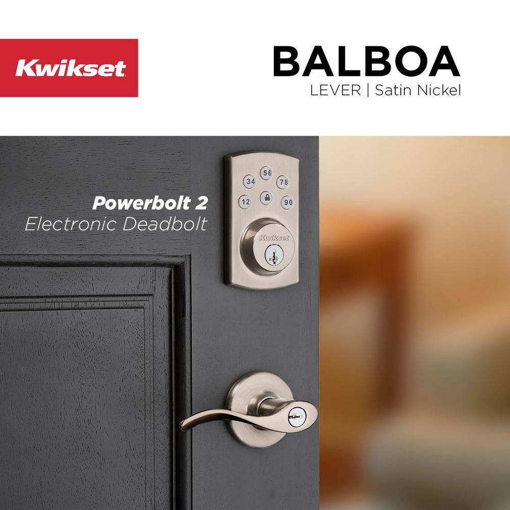 Kwikset Powerbolt2 Satin Nickel Single Cylinder Keypad Electronic Deadbolt Featuring SmartKey Security and Balboa Passage Lever 907PWB200BL15