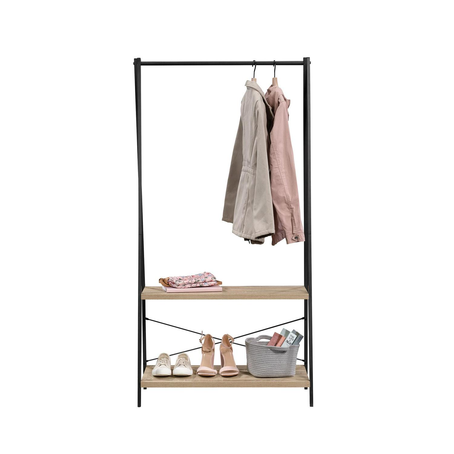 Curiod Hall Tree with Clothing Rack Charter Oak Finish  Crowdfused