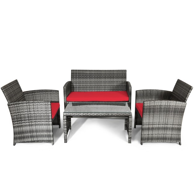 Tangkula 8 piece Outdoor Patio Furniture Set Rattan Wicker Conversation Sofa Set