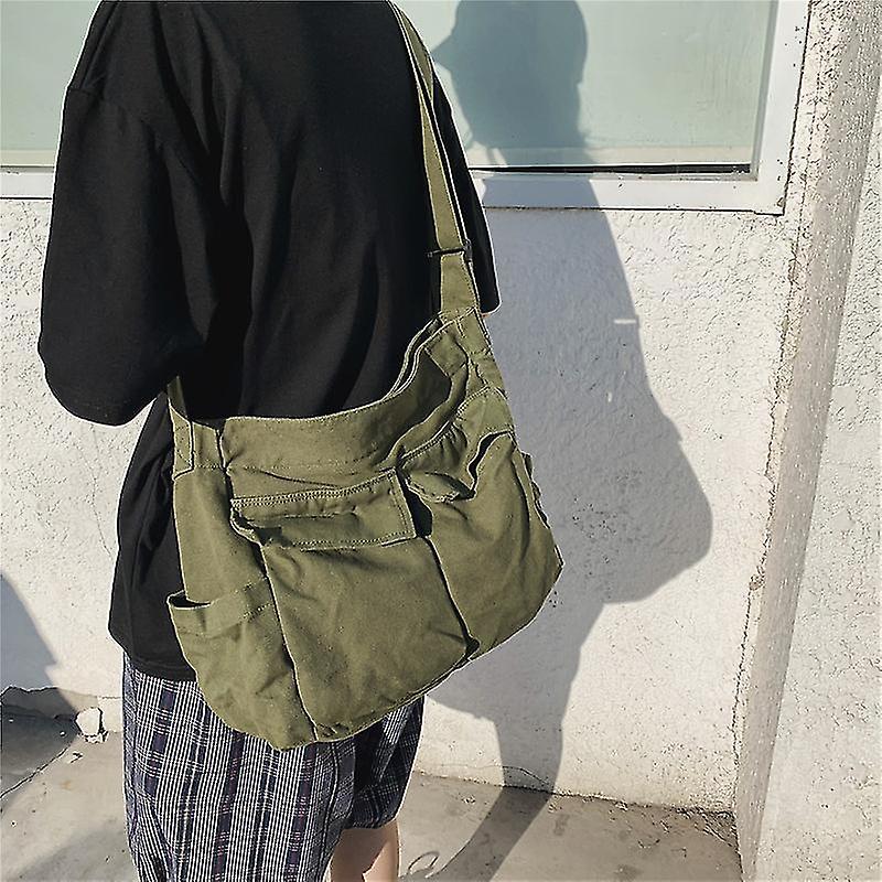 Canvas Messenger Bag Large Hobo Crossbody Bag With Multiple Pockets Canvas Shoulder Tote Bag For Women And Men