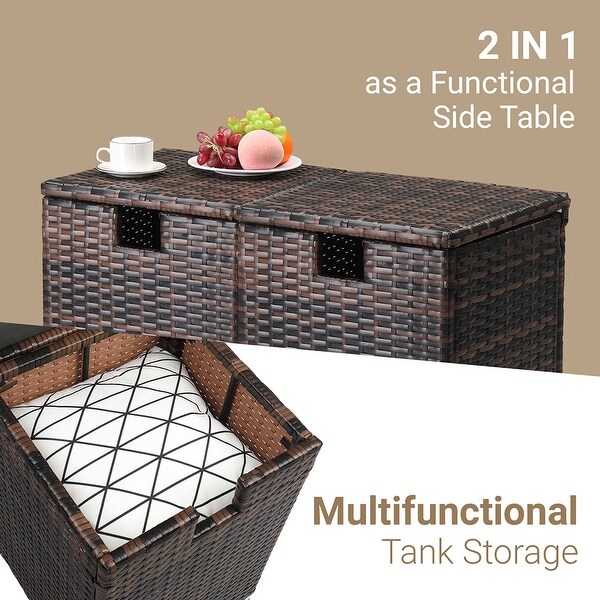 Multifunctional Gas Bottle Storage Rattan Side Table Brown Gradient