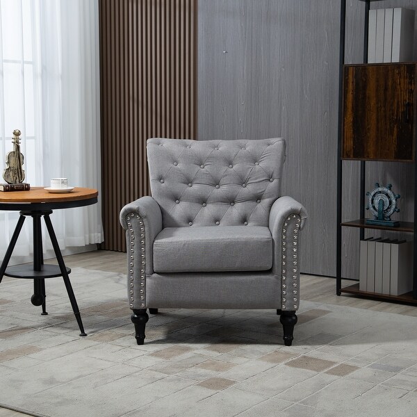 Linen Upholstered Tufted Back Accent Chair