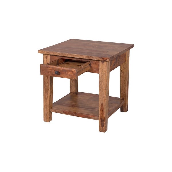 Porter Designs Taos Traditional Solid Sheesham Wood End Table， Brown