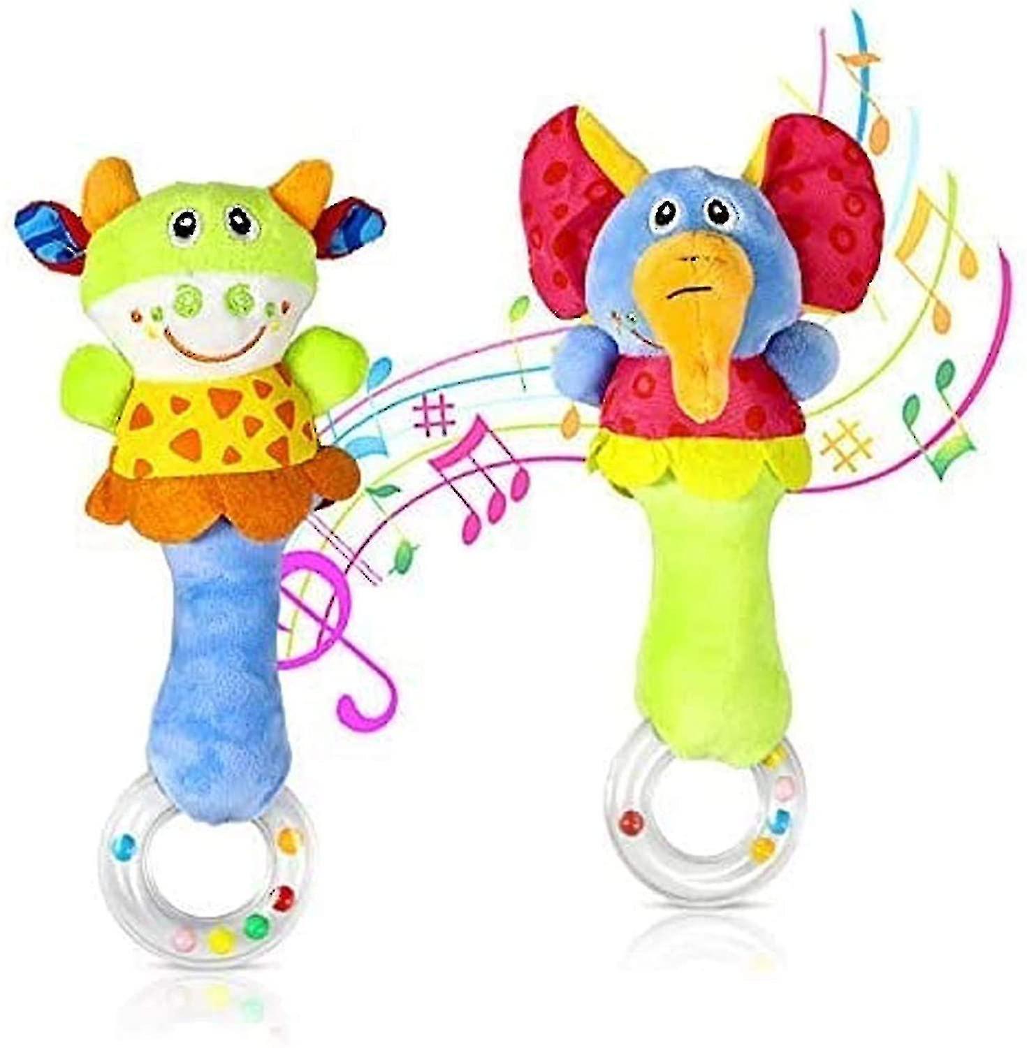 Vivid Color Rainbow Handle Wooden Bells Jingle Stick Rattle Kids Toys