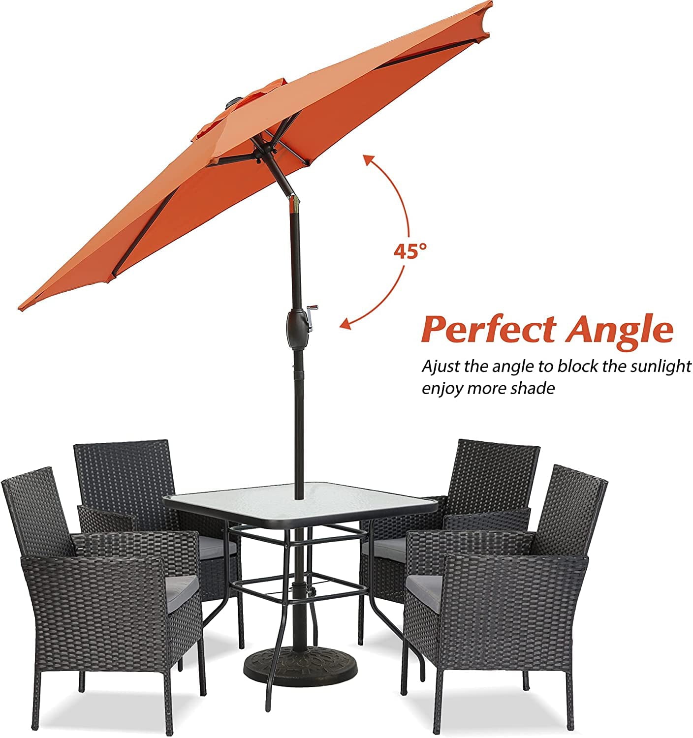 Cozyhom 7.5 ft Outdoor Patio Umbrella with Tilt and Crank Waterproof Market Umbrella 6 Ribs, Orange