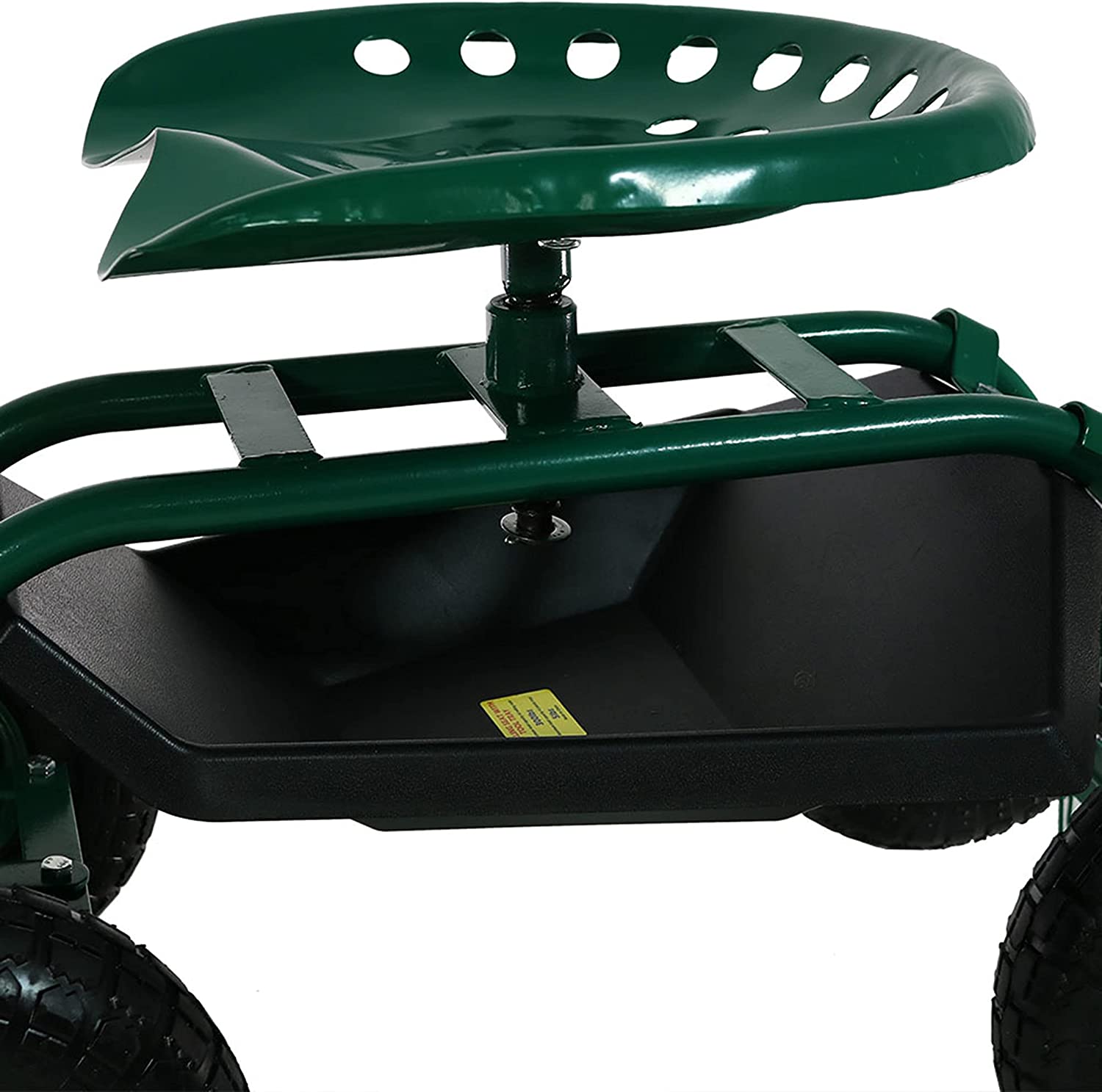 Sunnydaze Garden Cart Rolling Scooter with Extendable Steer Handle， Swivel Seat and Utility Tool Tray， Green