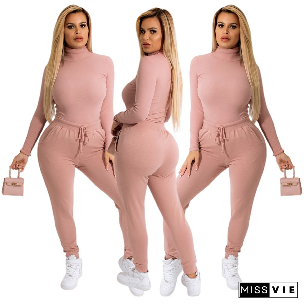 Turtleneck Long Sleeve T Shirts Pencil Pants Set