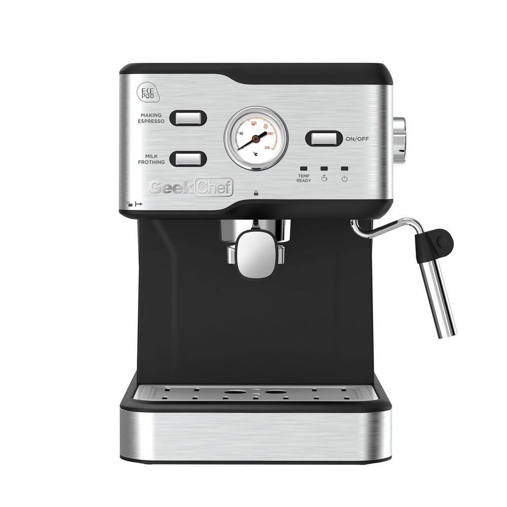 Kahomvis 2-Cup Silver 20-Bar Espresso Machine Coffee Maker with ESE POD Filter Milk Frother Steam Wand Thermometer Water Tank GuBK-LKD0-V5U