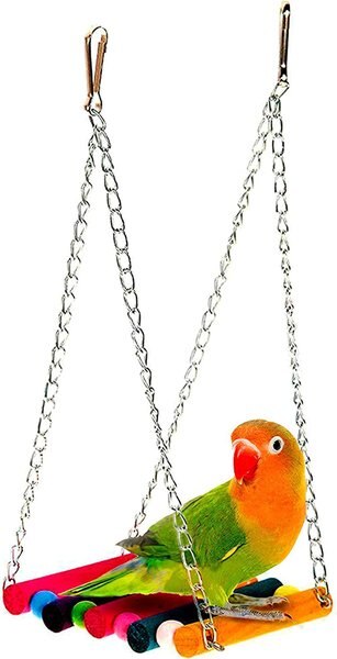 SunGrow Colorful Wooden Parakeet and Budgie Bird Cage Hanging Hammock Swing and Perch