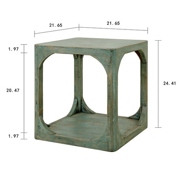 Artissance Versatile Peking Ming Side Table With Weathered Soft Aqua Wash， 24 Inch Tall