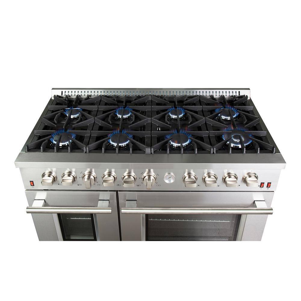 Forno Professional 48 in. Freestanding Double Oven Dual Fuel Range 8 Burners Stainless Steel with AirFry FFSGS6291-48