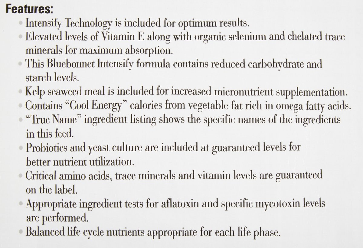 Bluebonnet Feeds Intensify Ex-Factor Low Sugar， Low Starch Horse Feed