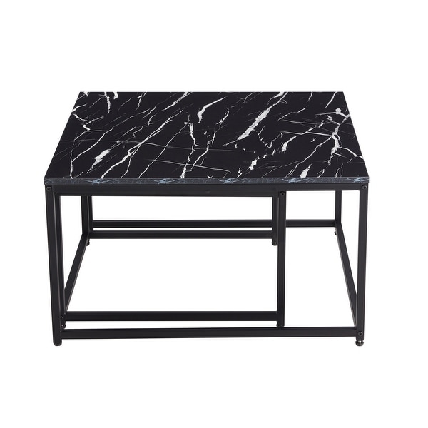 31.5 in. Black Standard Square Marble Coffee Table with 2-Tier Tabletop